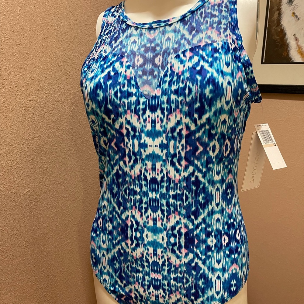 Woman’s blue swimsuit sizes 12 and 16